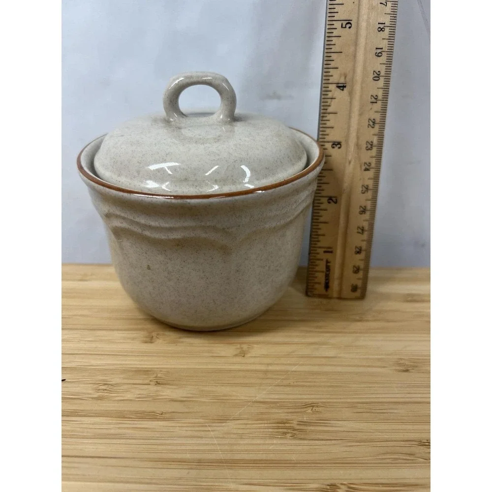 Vintage Japanese Stoneware Covered Crock w/ Lid‎ | Speckled Glaze | Japan